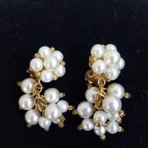 Vintage White Bead Clip Back Earrings  Dangling Be